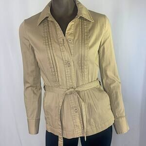 GAP Long Sleeves Button Up Belted Peplum Top Shirt Jacket Pleated Size XS Khaki